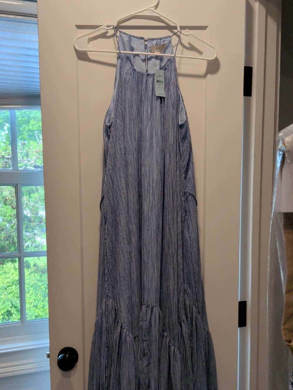 LOFT Light Blue Pinstripe Halter Maxi Dress MP